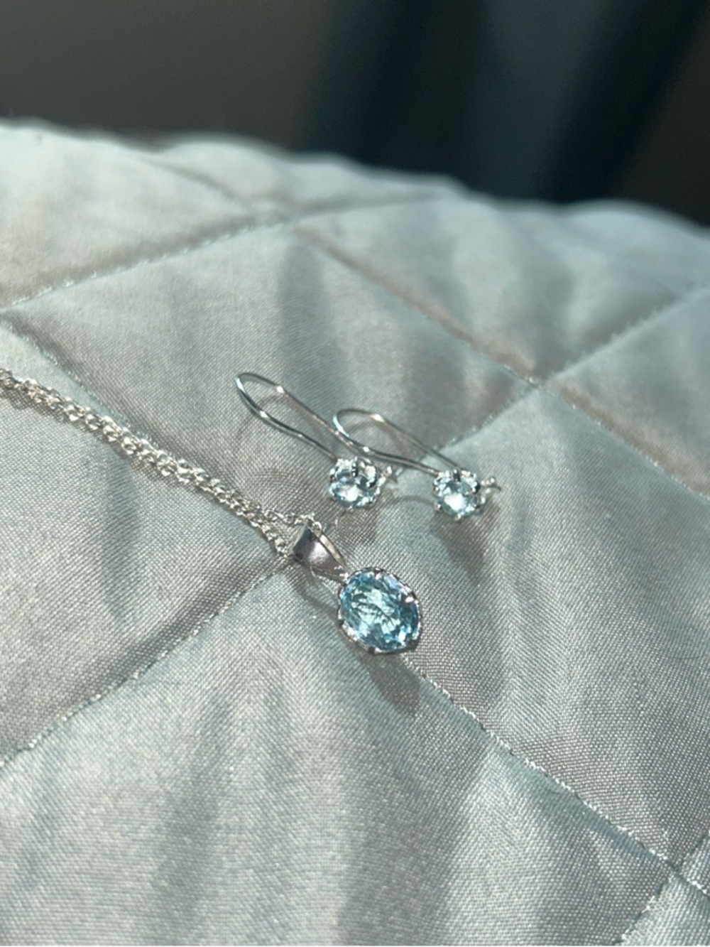 Sterling Silver Aquamarine Pendant & Earrings Set